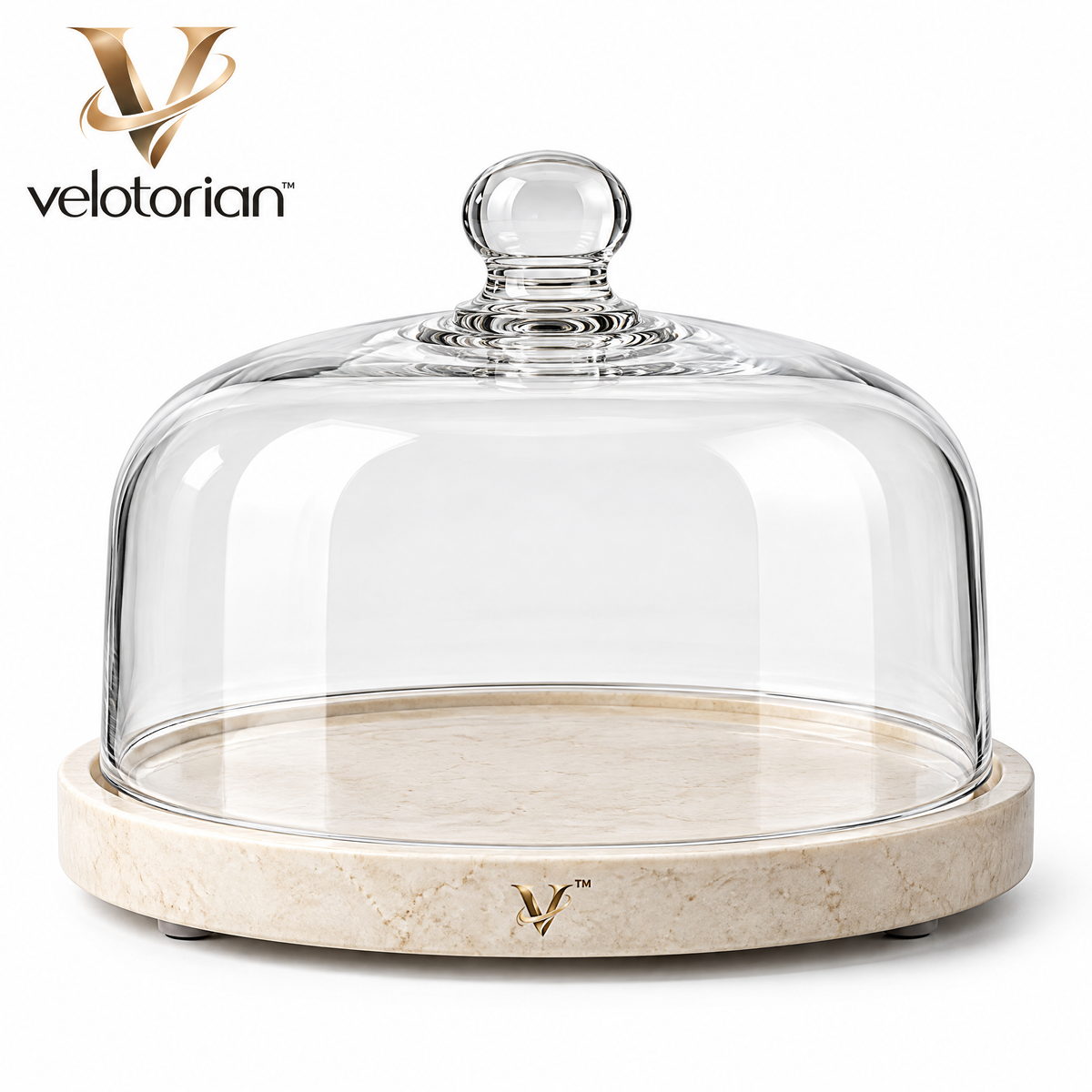 velotorian™ Aurevane Glass Cake Display Dome — white background