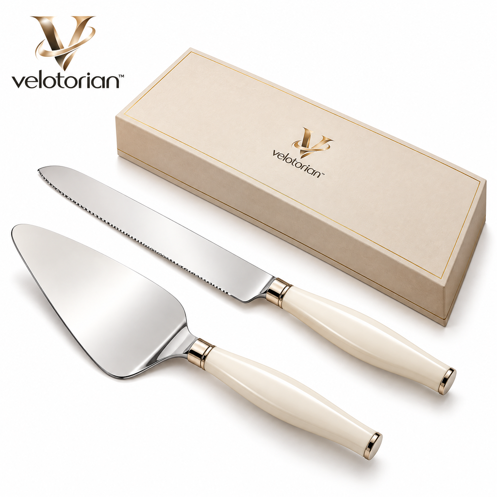 velotorian™ Vellora Porcelain Cake Server Set — white background