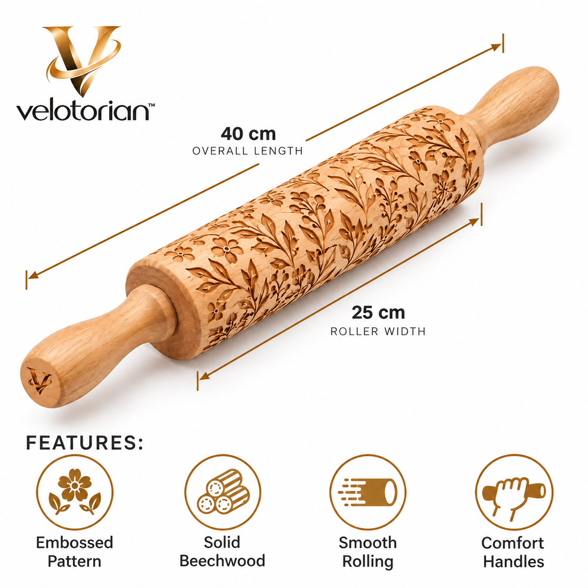velotorian™ Aurelune Embossed Rolling Pin — view 4